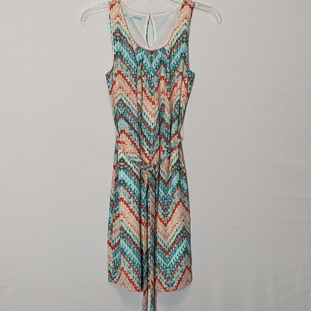 WOMEN'S "Maurices" Teal/Orange Tank Sundress w Tie; Pleated Neck; Size XS